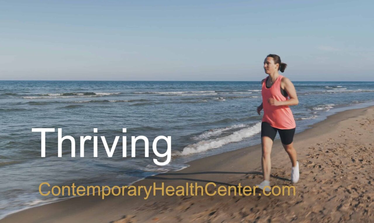 woman running showing her thriving after undergoing hormone therapy in the new healthcare television commercial for Contemporary Health Center