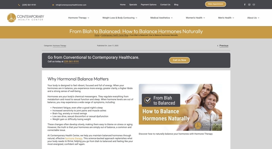 contemporary health center marketing healthcare redesigned website blog for functional medicine clinic in Fort Myers and Naples, FL