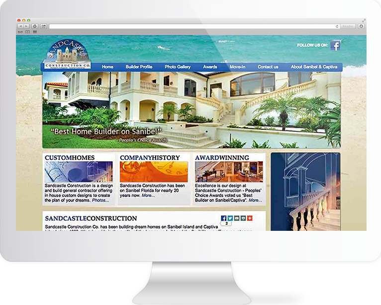 Construction Website Design Agency Creative | Sandcastle Construction | Quenzel Marketing Agency | Fort Myers, Florida