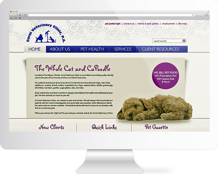 Healthcare Website Design Agency Creative | Coral Veterinary Clinic | Quenzel Marketing Agency | Fort Myers, Florida