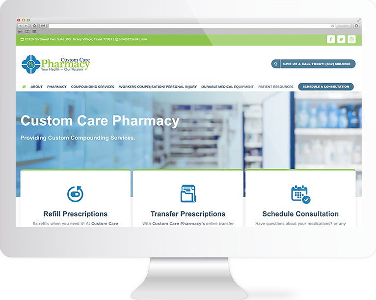 Healthcare Website Design Agency Creative | Custom Care Pharmacy | Quenzel Marketing Agency | Fort Myers, Florida