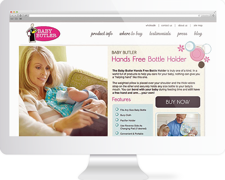 Product Website Design Agency Creative | Baby Butler Bottle Holder | Quenzel Marketing Agency | Fort Myers, Florida