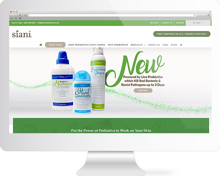 Product Website Design Agency Creative | Siani Probiotic Body Care | Quenzel Marketing Agency | Fort Myers, Florida