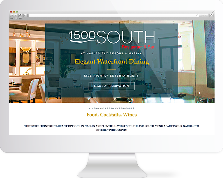 Restaurant Website Design Agency Creative | 1500 South Restaurant | Quenzel Marketing Agency | Fort Myers, Florida