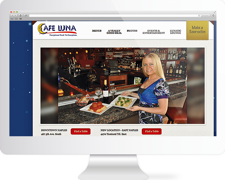 Restaurant Website Design Agency Creative | Cafe Luna | Quenzel Marketing Agency | Fort Myers, Florida