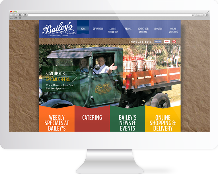 Retail Website Design Agency Creative | Baileys Grocery Store | Quenzel Marketing Agency | Fort Myers, Florida