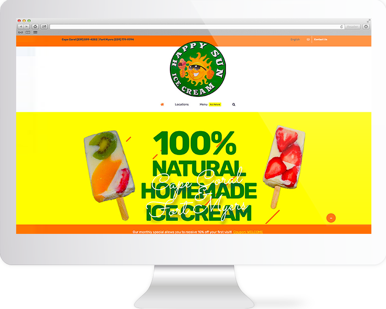 Retail Website Design Agency Creative | Happy Sun Ice Cream | Quenzel Marketing Agency | Fort Myers, Florida