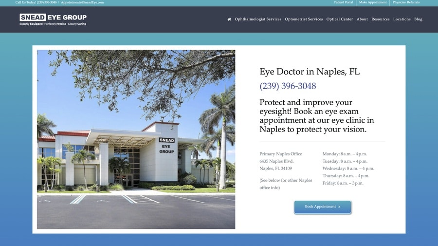 snead eye group marketing healthcare redesigned website location page for eye doctor in Fort Myers and Naples, FL